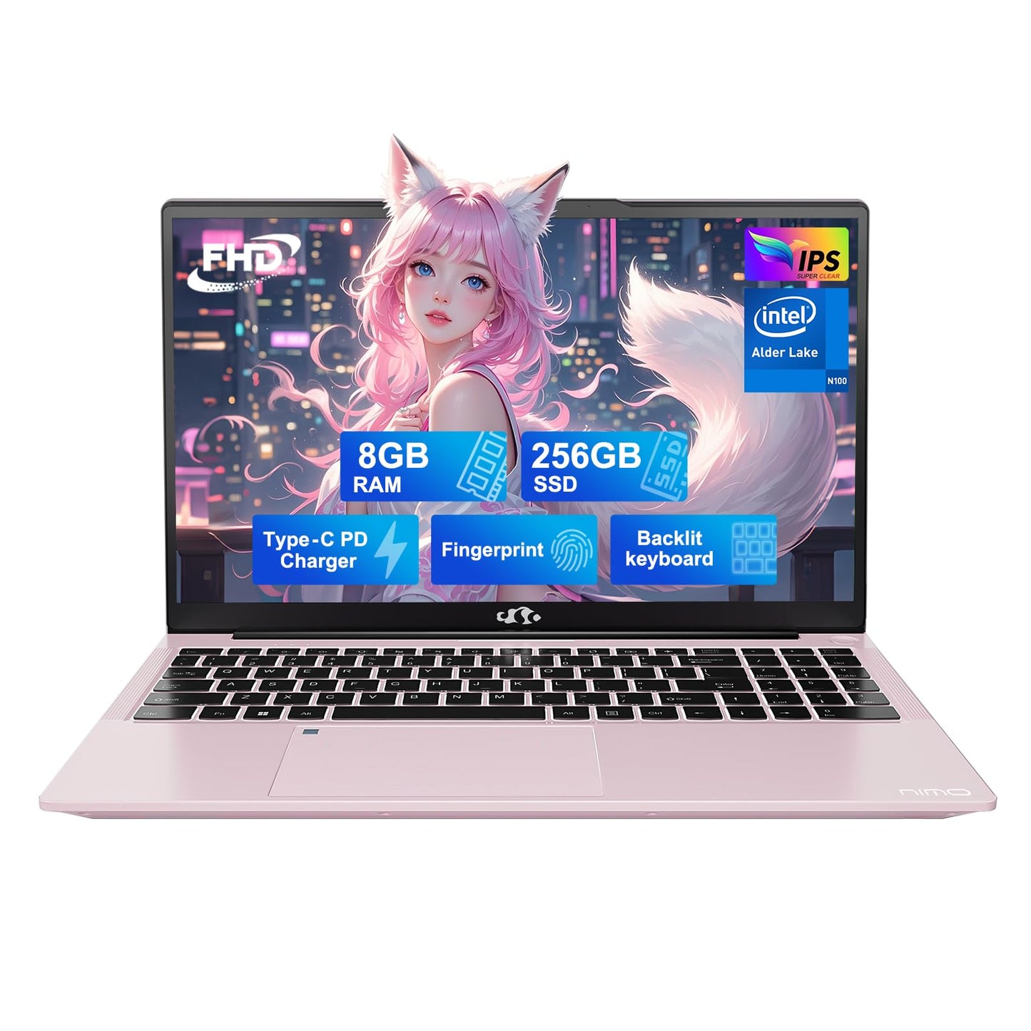 NIMO 15.6 IPS FHD-Laptop, 16GB RAM 1TB SSD Intel Pentium Quad Core N100, Computer with Backlit Keyboard Fingerprint (Beat to i3-1115G4 Up to 3.4GHz) Laptops for Student, Win 11 Blue