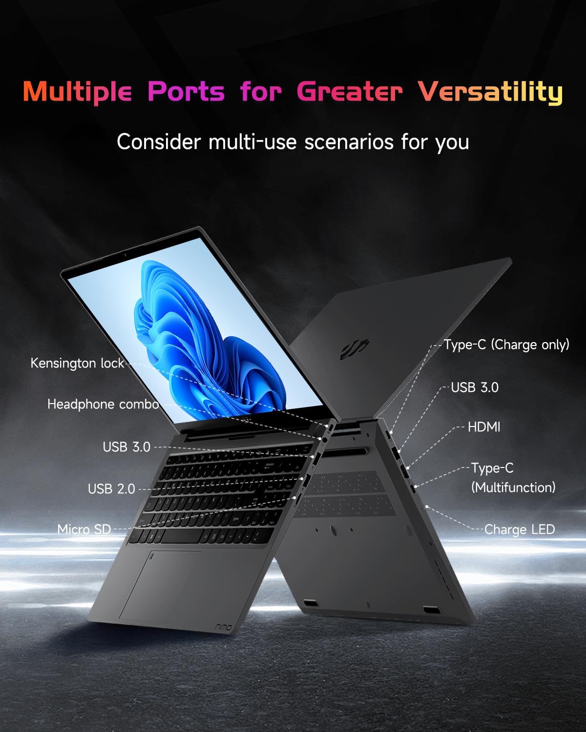 NIMO 15.6 IPS FHD-Laptop, 16GB RAM 1TB SSD Intel Pentium Quad Core N100, Computer with Backlit Keyboard Fingerprint (Beat to i3-1115G4 Up to 3.4GHz) Laptops for Student, Win 11 Blue