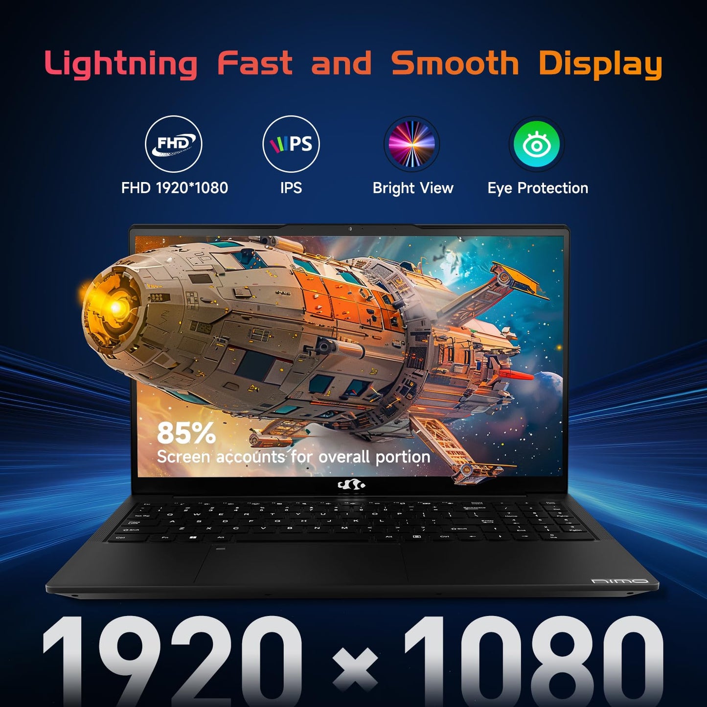 NIMO 15.6 IPS FHD-Laptop, 16GB RAM 1TB SSD Intel Pentium Quad Core N100, Computer with Backlit Keyboard Fingerprint (Beat to i3-1115G4 Up to 3.4GHz) Laptops for Student, Win 11 Blue