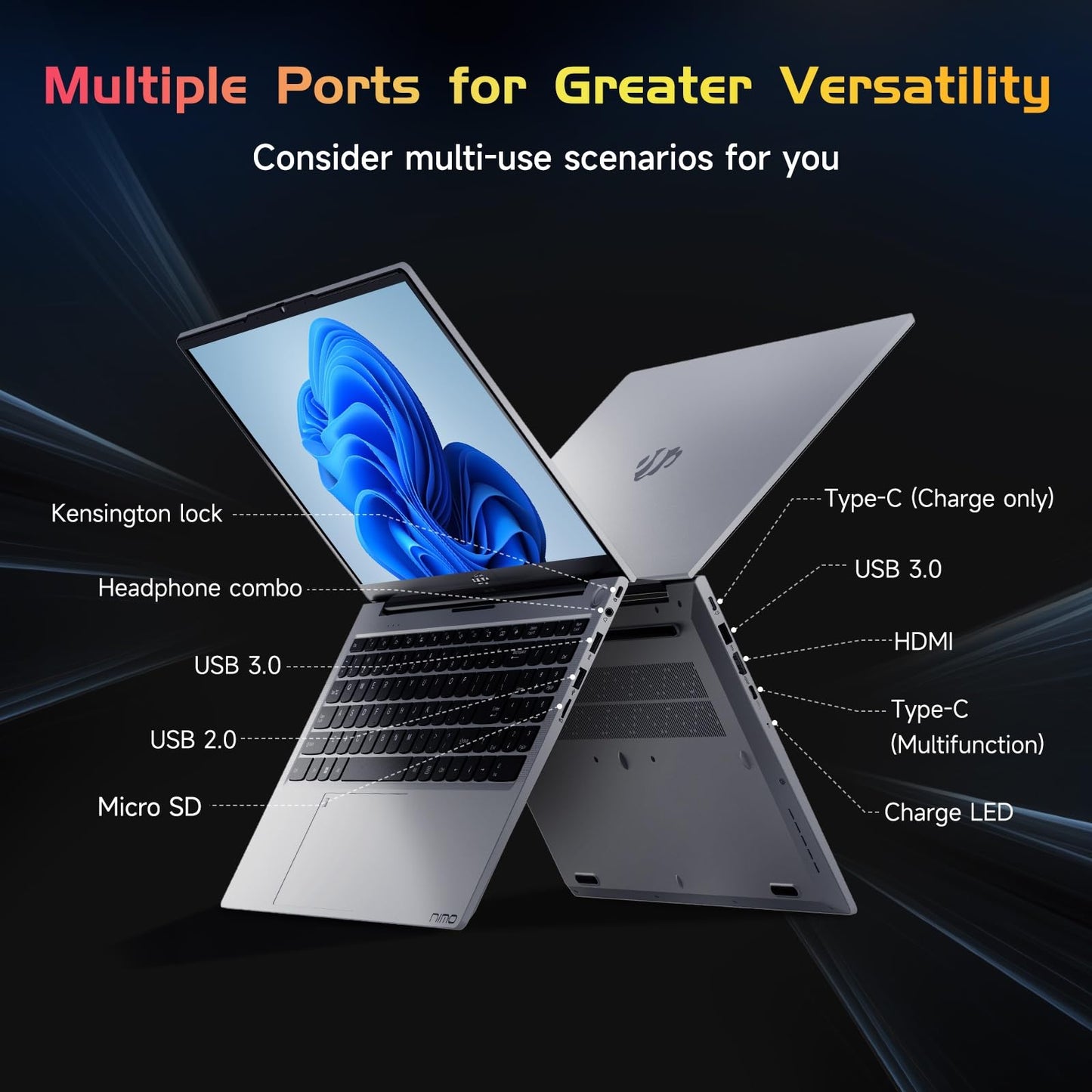 NIMO 15.6 IPS FHD-Laptop, 16GB RAM 1TB SSD Intel Pentium Quad Core N100, Computer with Backlit Keyboard Fingerprint (Beat to i3-1115G4 Up to 3.4GHz) Laptops for Student, Win 11 Blue