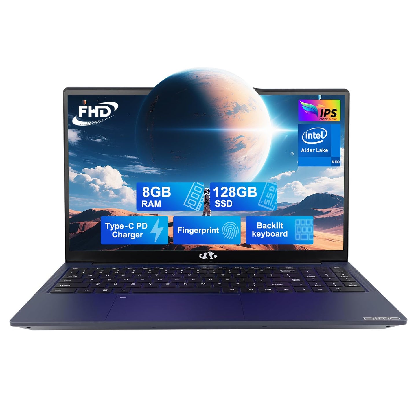 NIMO 15.6 IPS FHD-Laptop, 16GB RAM 1TB SSD Intel Pentium Quad Core N100, Computer with Backlit Keyboard Fingerprint (Beat to i3-1115G4 Up to 3.4GHz) Laptops for Student, Win 11 Blue