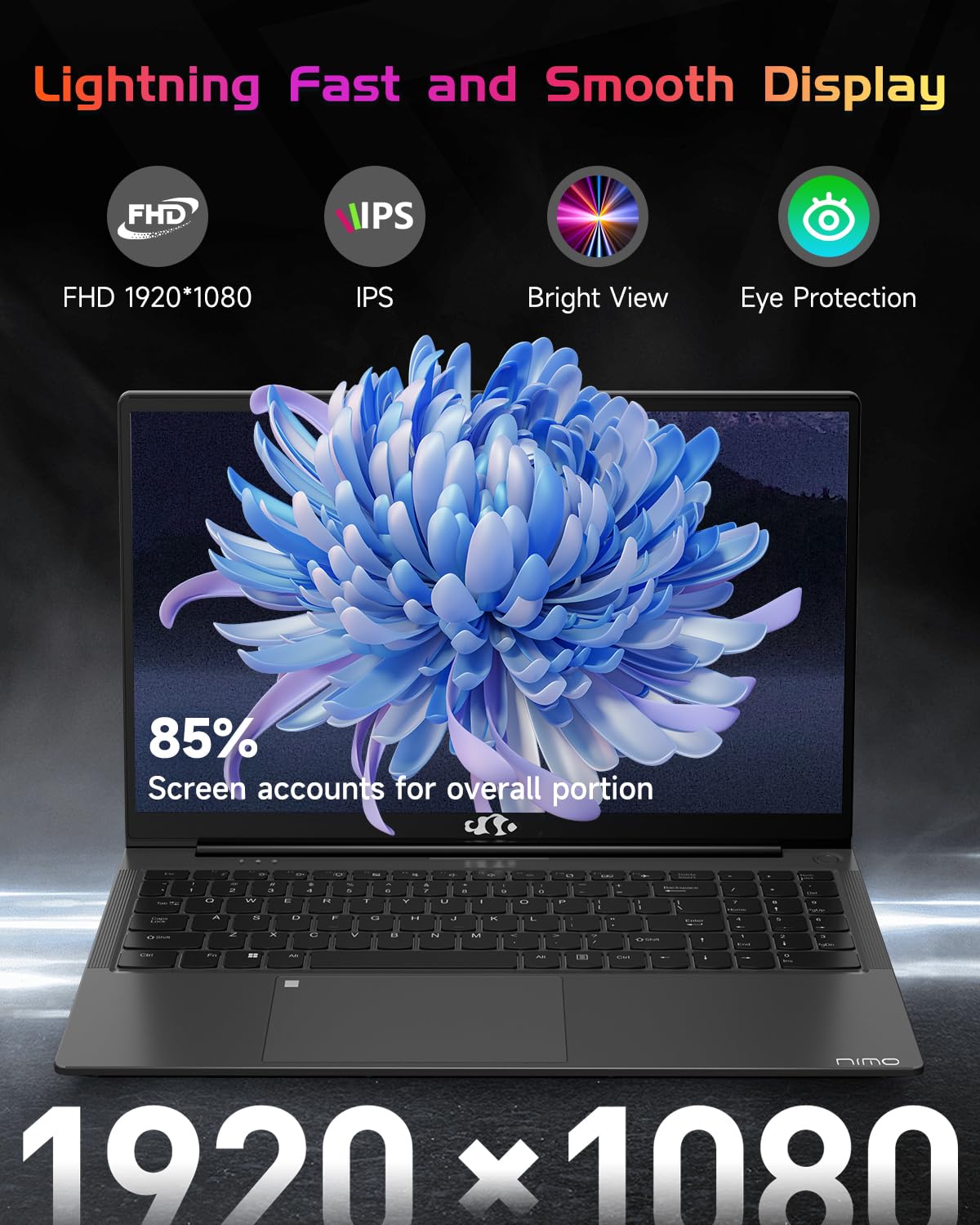 NIMO 15.6 IPS FHD-Laptop, 16GB RAM 1TB SSD Intel Pentium Quad Core N100, Computer with Backlit Keyboard Fingerprint (Beat to i3-1115G4 Up to 3.4GHz) Laptops for Student, Win 11 Blue