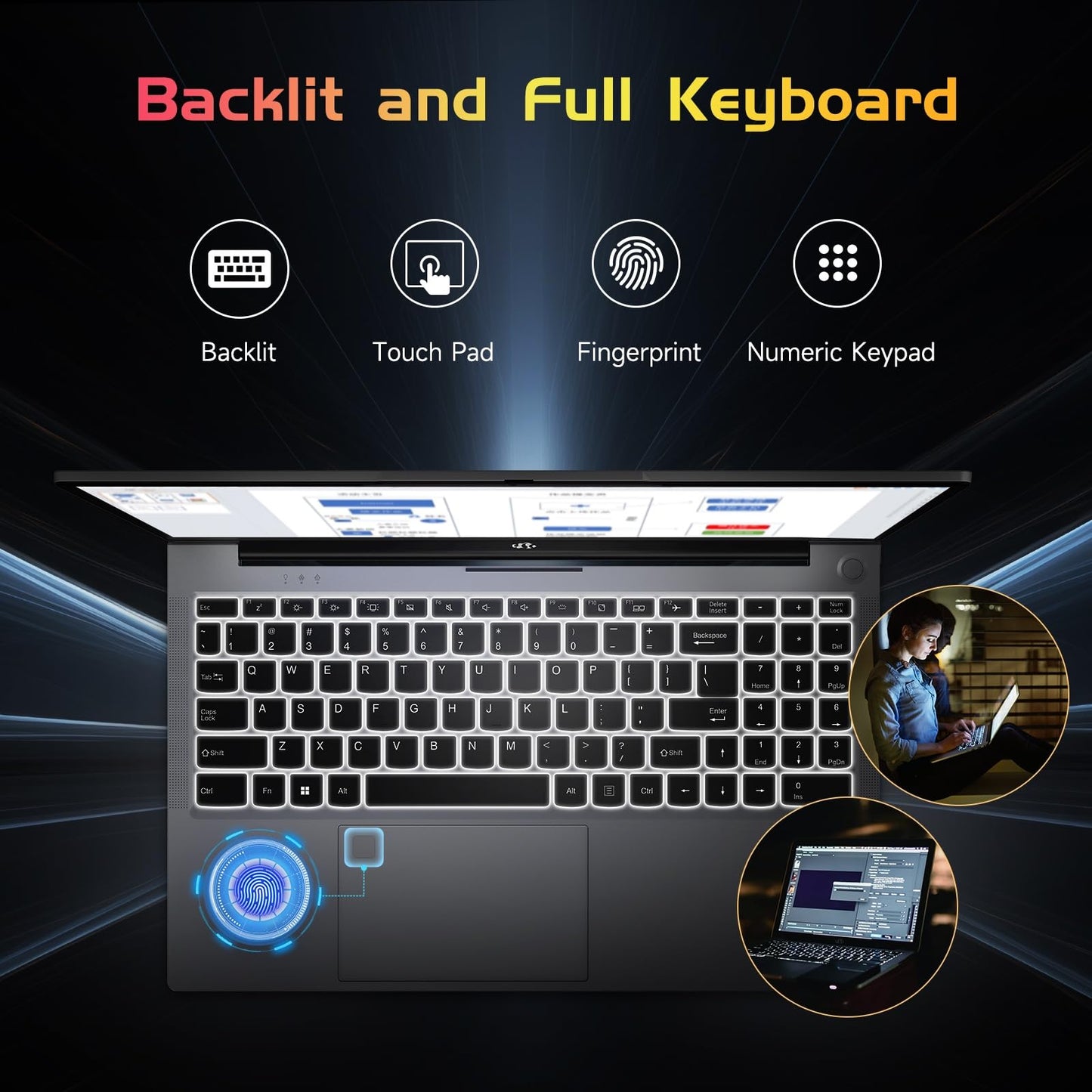 NIMO 15.6 IPS FHD-Laptop, 16GB RAM 1TB SSD Intel Pentium Quad Core N100, Computer with Backlit Keyboard Fingerprint (Beat to i3-1115G4 Up to 3.4GHz) Laptops for Student, Win 11 Blue