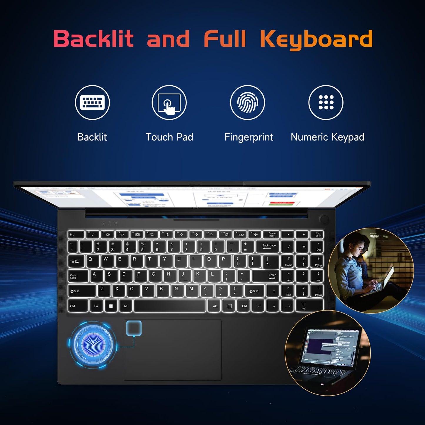 NIMO 15.6 IPS FHD-Laptop, 16GB RAM 1TB SSD Intel Pentium Quad Core N100, Computer with Backlit Keyboard Fingerprint (Beat to i3-1115G4 Up to 3.4GHz) Laptops for Student, Win 11 Blue