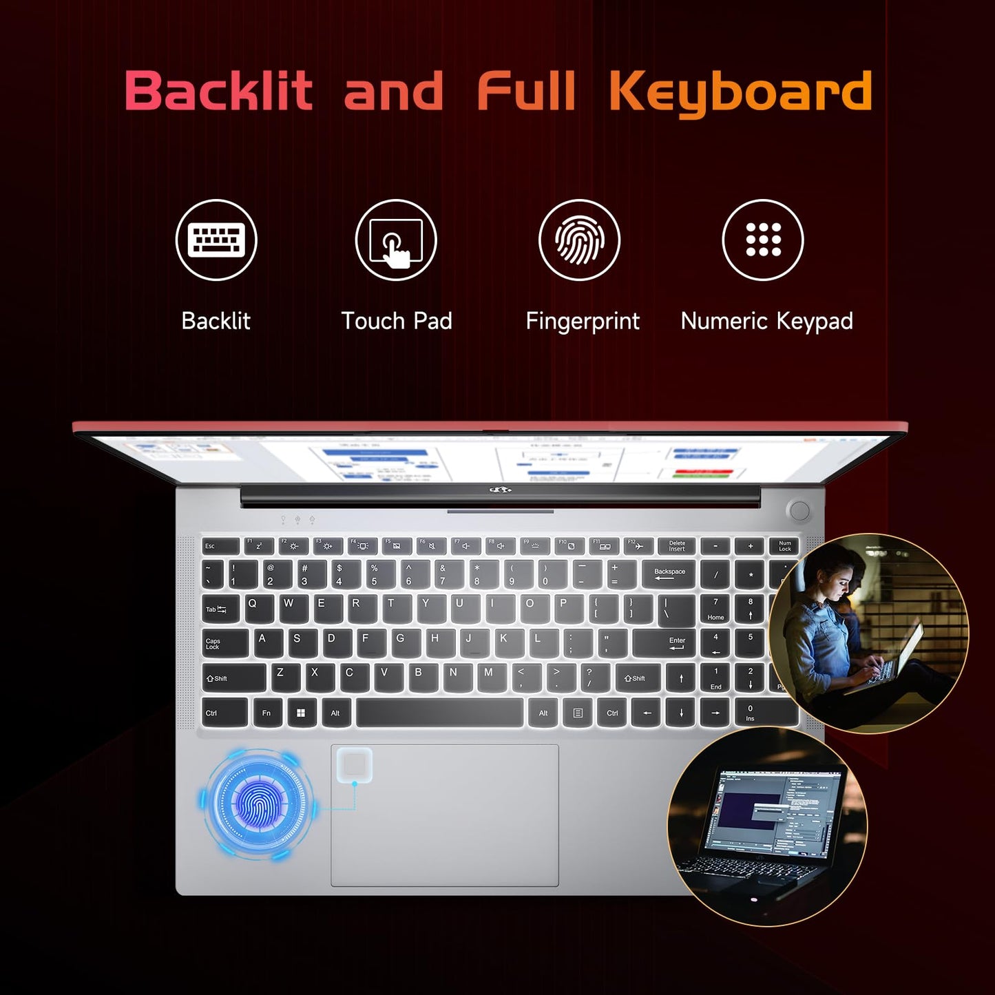 NIMO 15.6 IPS FHD-Laptop, 16GB RAM 1TB SSD Intel Pentium Quad Core N100, Computer with Backlit Keyboard Fingerprint (Beat to i3-1115G4 Up to 3.4GHz) Laptops for Student, Win 11 Blue