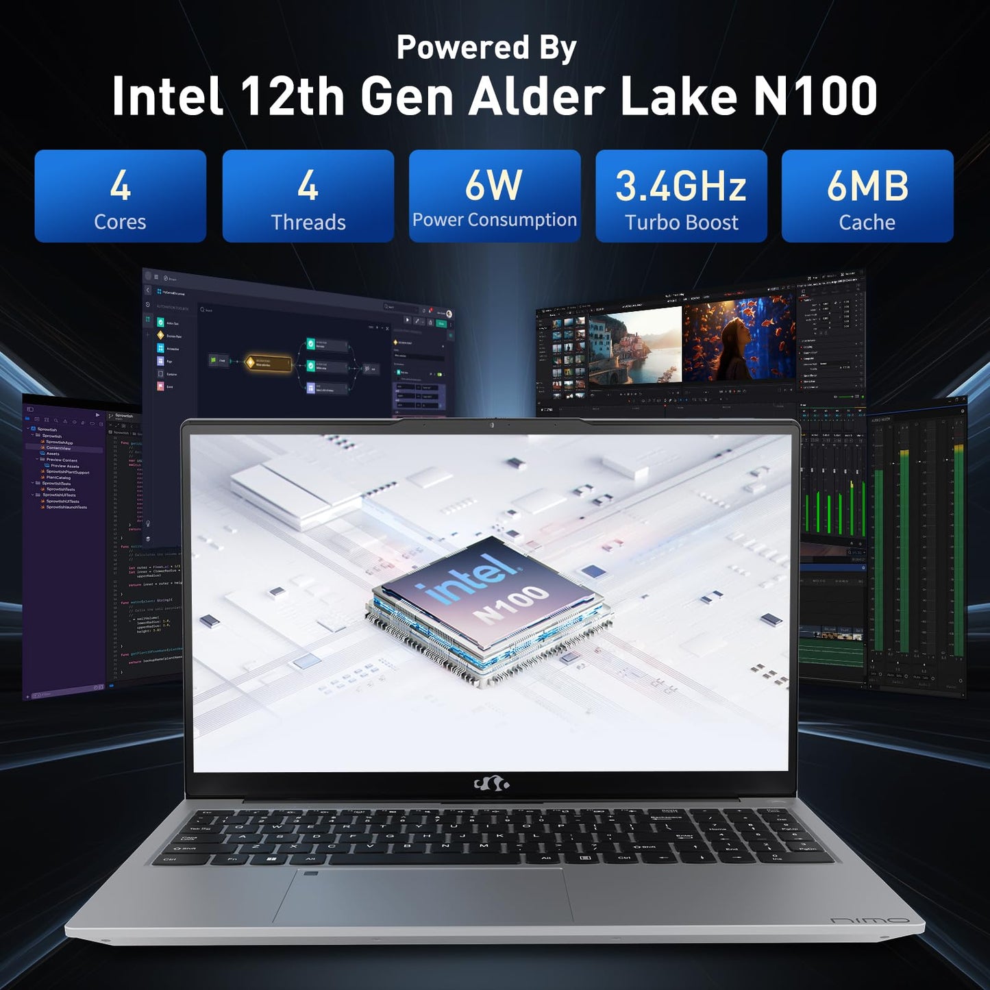 NIMO 15.6 IPS FHD-Laptop, 16GB RAM 1TB SSD Intel Pentium Quad Core N100, Computer with Backlit Keyboard Fingerprint (Beat to i3-1115G4 Up to 3.4GHz) Laptops for Student, Win 11 Blue