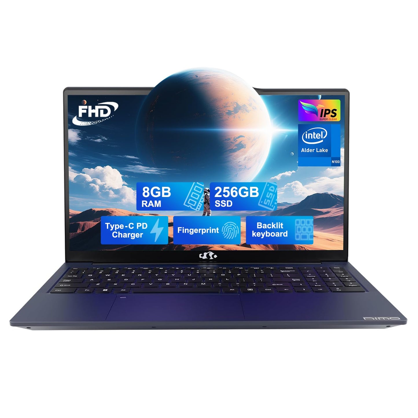 NIMO 15.6 IPS FHD-Laptop, 16GB RAM 1TB SSD Intel Pentium Quad Core N100, Computer with Backlit Keyboard Fingerprint (Beat to i3-1115G4 Up to 3.4GHz) Laptops for Student, Win 11 Blue