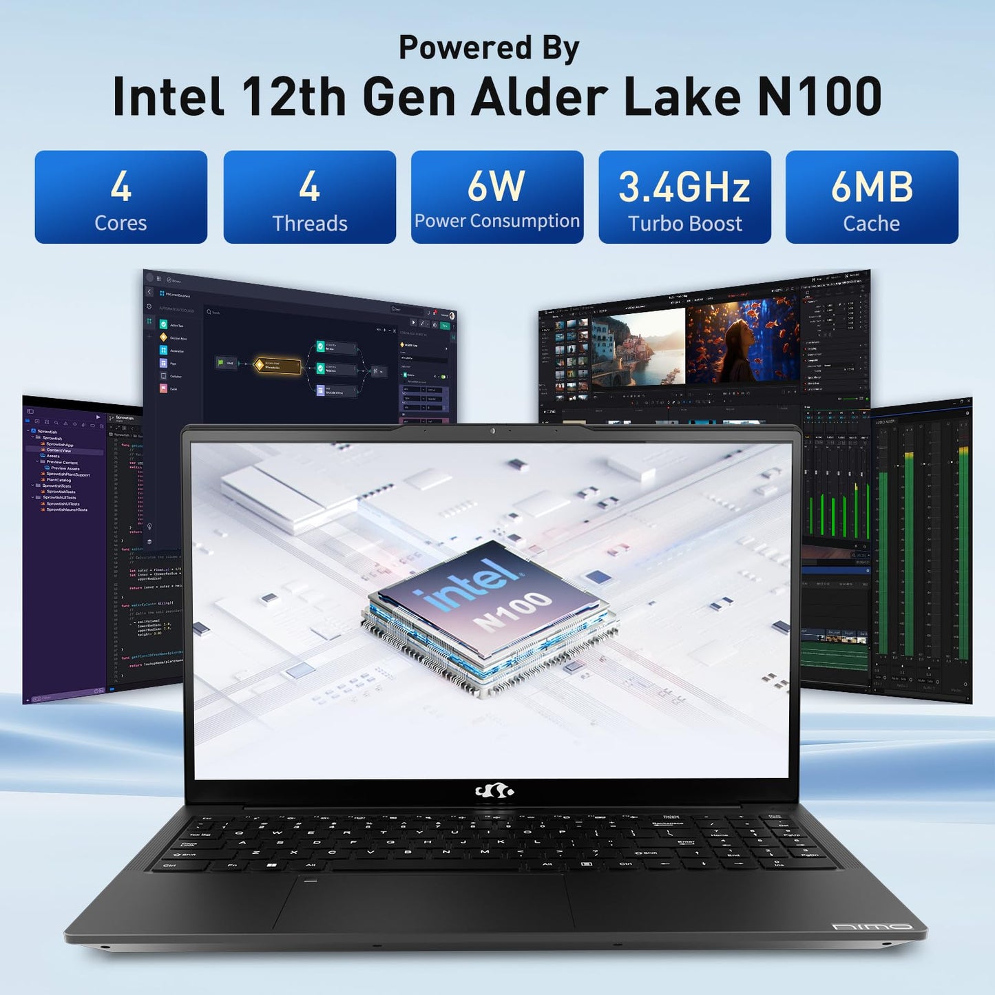 NIMO 15.6 IPS FHD-Laptop, 16GB RAM 1TB SSD Intel Pentium Quad Core N100, Computer with Backlit Keyboard Fingerprint (Beat to i3-1115G4 Up to 3.4GHz) Laptops for Student, Win 11 Blue