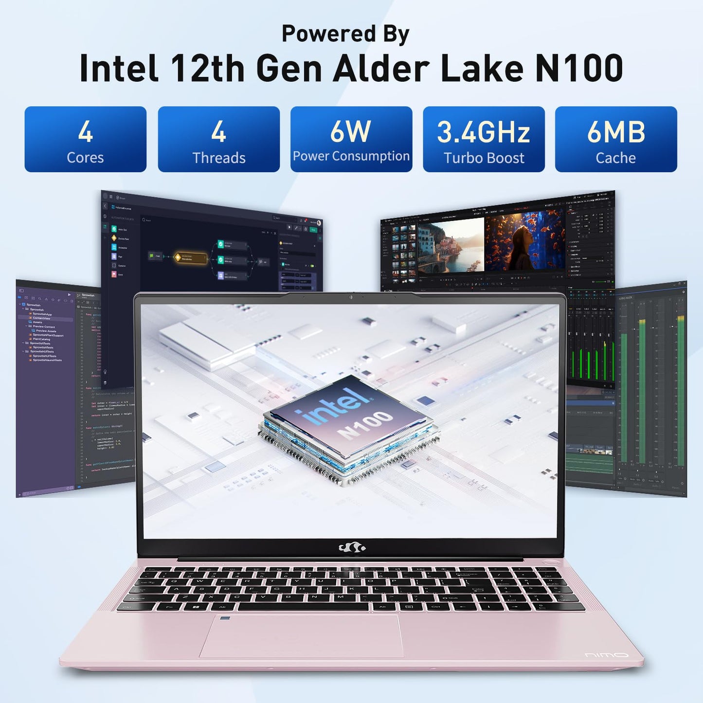 NIMO 15.6 IPS FHD-Laptop, 16GB RAM 1TB SSD Intel Pentium Quad Core N100, Computer with Backlit Keyboard Fingerprint (Beat to i3-1115G4 Up to 3.4GHz) Laptops for Student, Win 11 Blue
