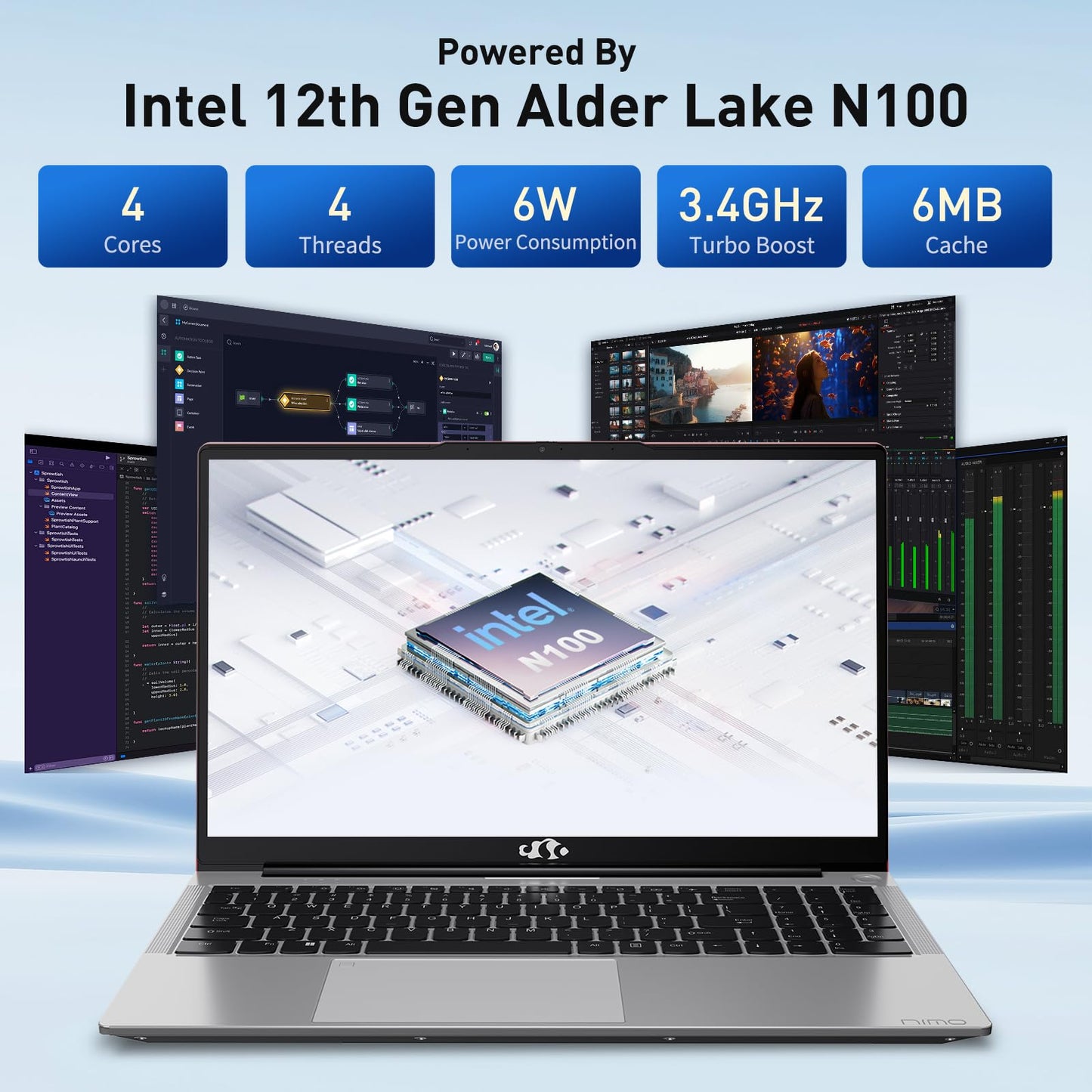 NIMO 15.6 IPS FHD-Laptop, 16GB RAM 1TB SSD Intel Pentium Quad Core N100, Computer with Backlit Keyboard Fingerprint (Beat to i3-1115G4 Up to 3.4GHz) Laptops for Student, Win 11 Blue